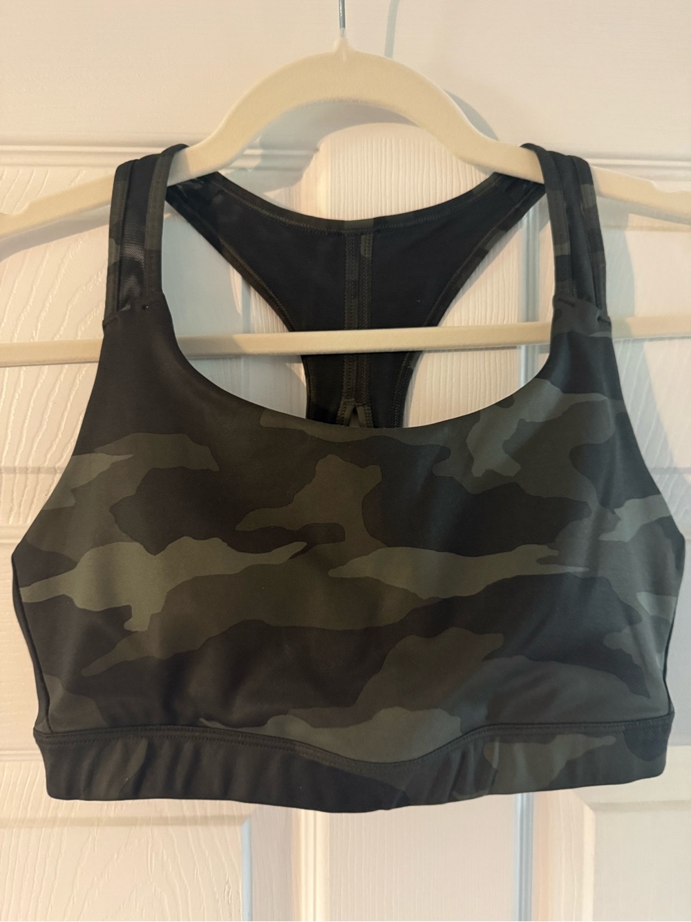 Athleta Camo Racerback Sports Bra - Black & Dark Green